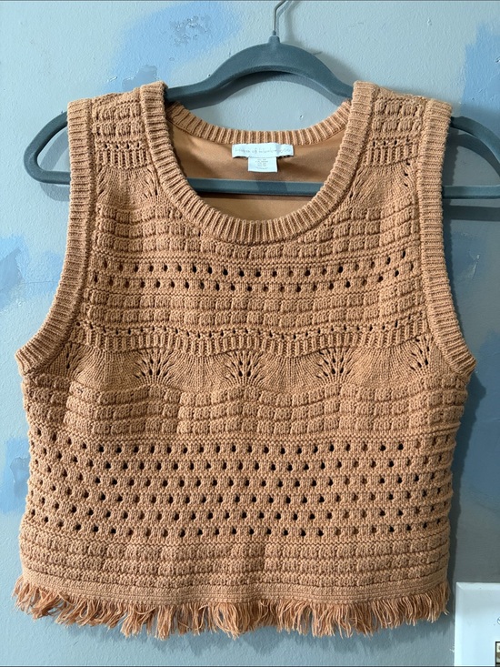 House of Harlow 1960 Sweaters - House of Harlow 1960 Crochet Fringe Tank Sweater - Camel